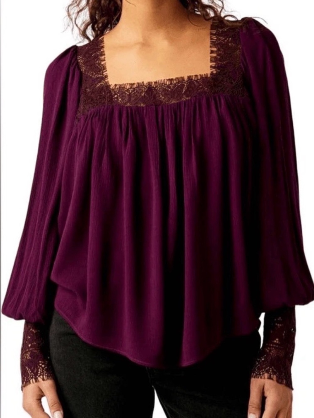 Free People Flutter By Lace Blouse In Potent Purple Small  Boho, Cottagecore
